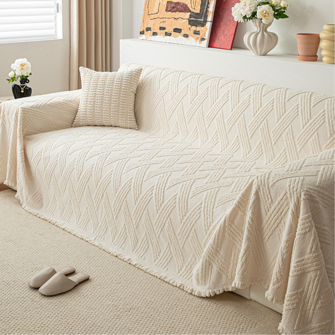 ナチュラルジャカードフリンジソファカバー