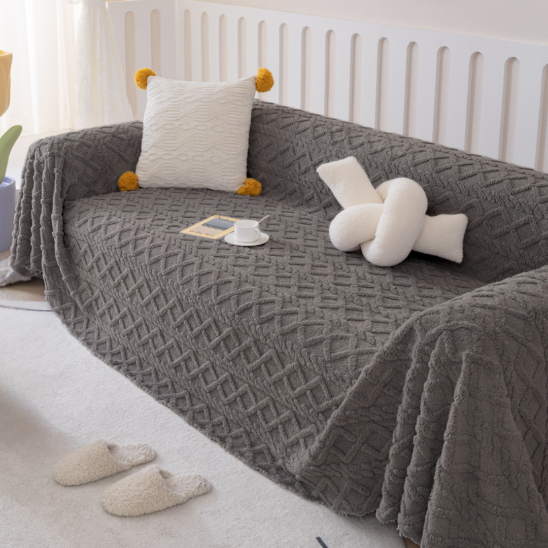 北欧風ケーブル編みソファカバー