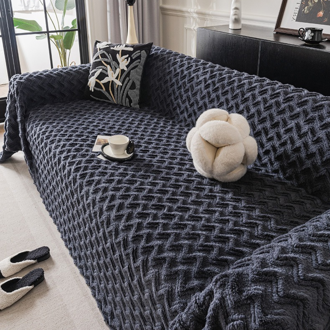 シェブロンストライプもこもこソファカバー
