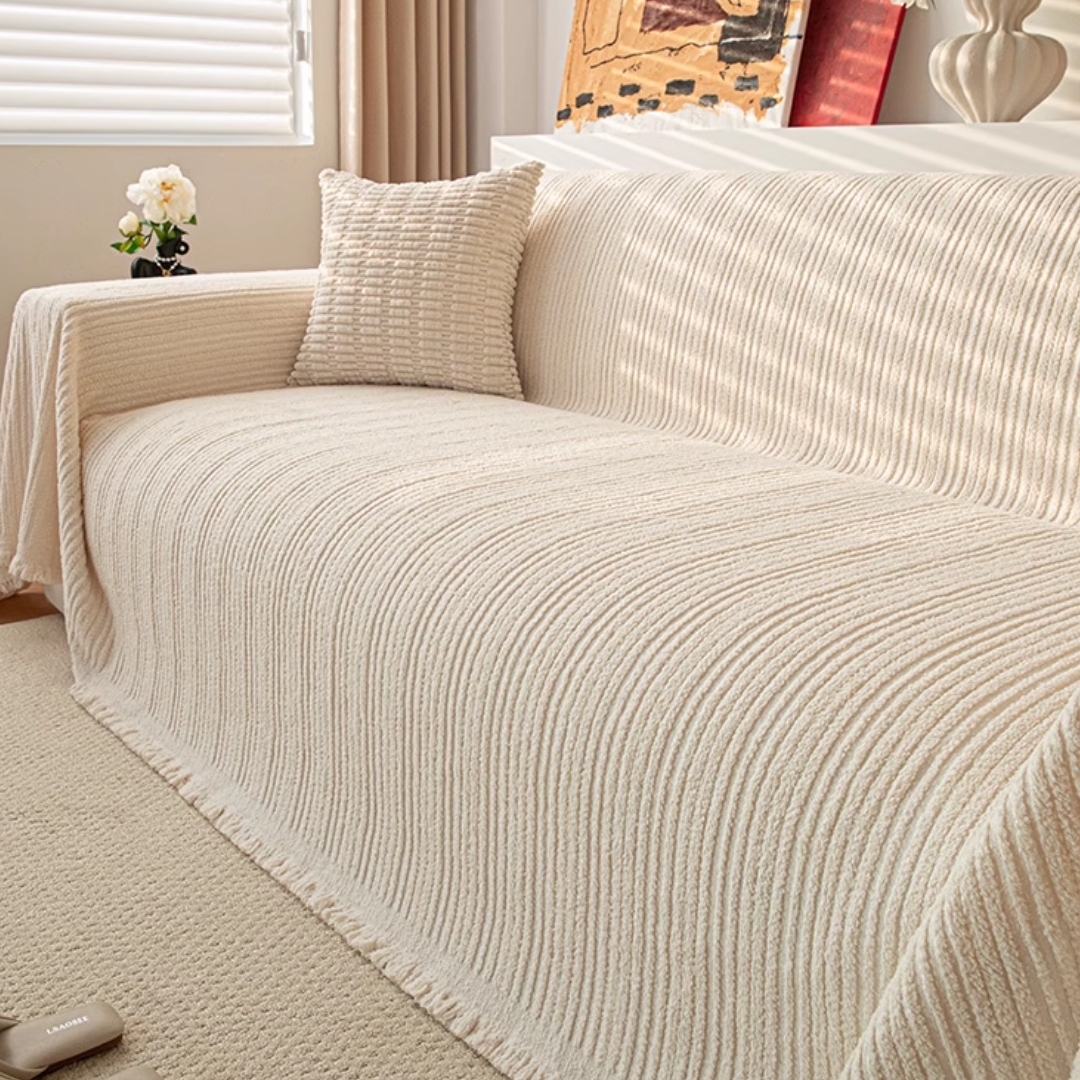 ナチュラルもこもこストライプソファカバー