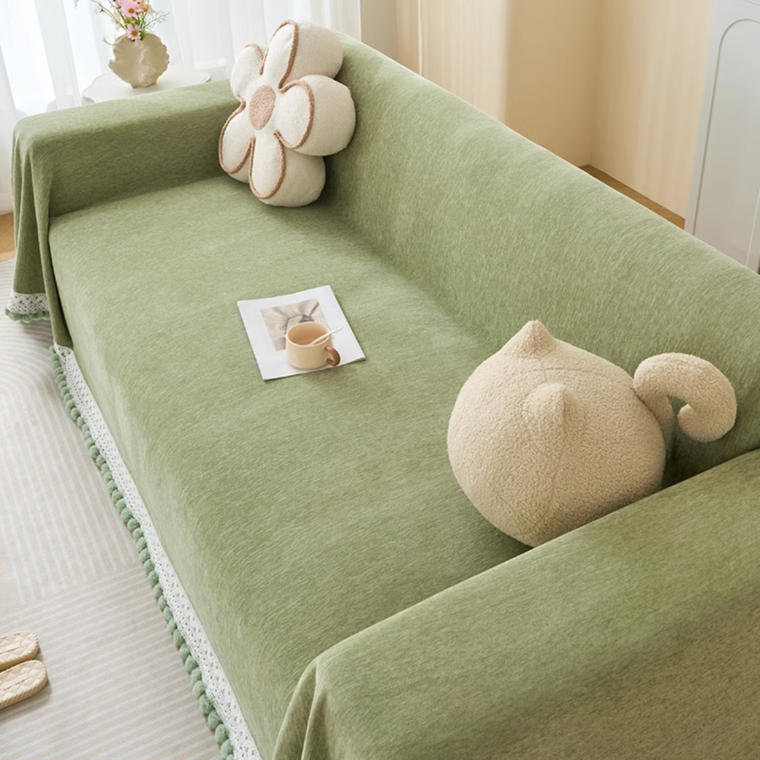 ナチュラルポンポンタッセルソファカバー