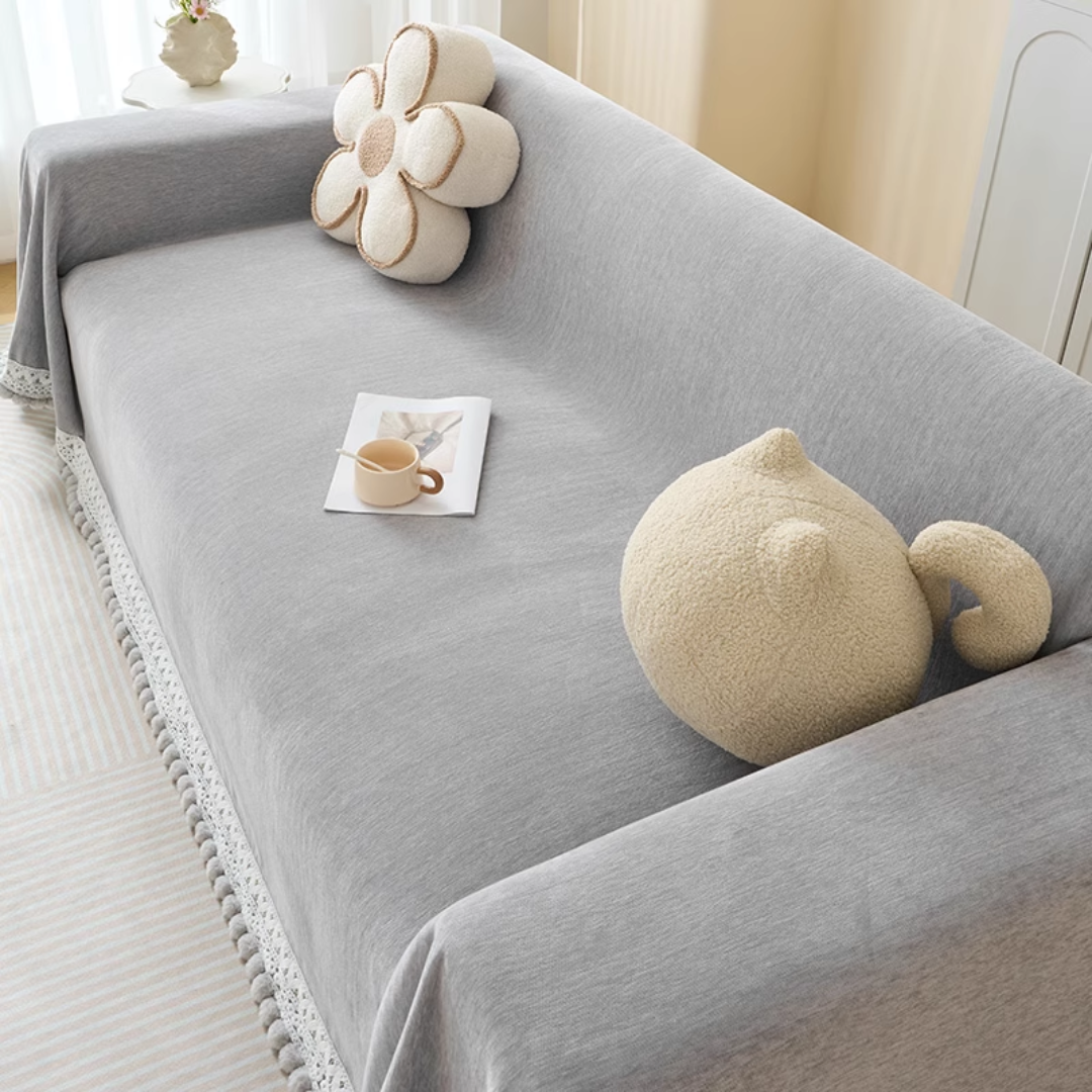 ナチュラルポンポンタッセルソファカバー