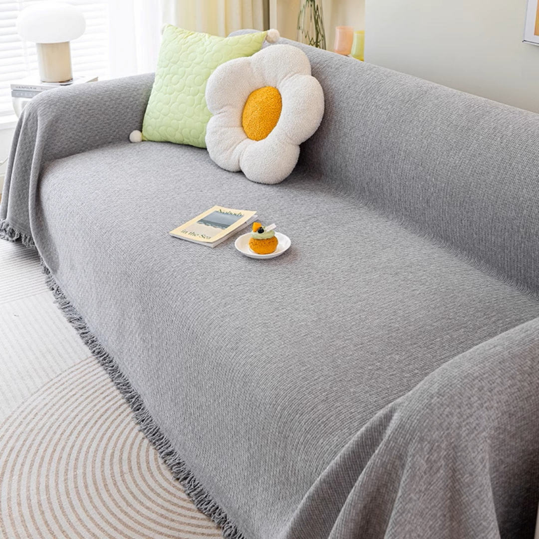 シェニール風ナチュラルフリンジソファカバー〔防水対応〕