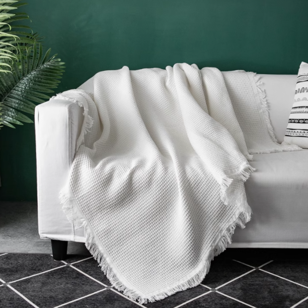 ホワイトワッフルソファーカバー