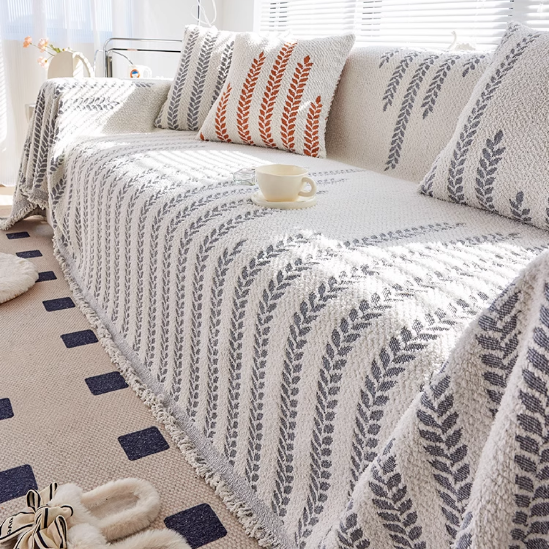 北欧風リーフパターンソファカバー