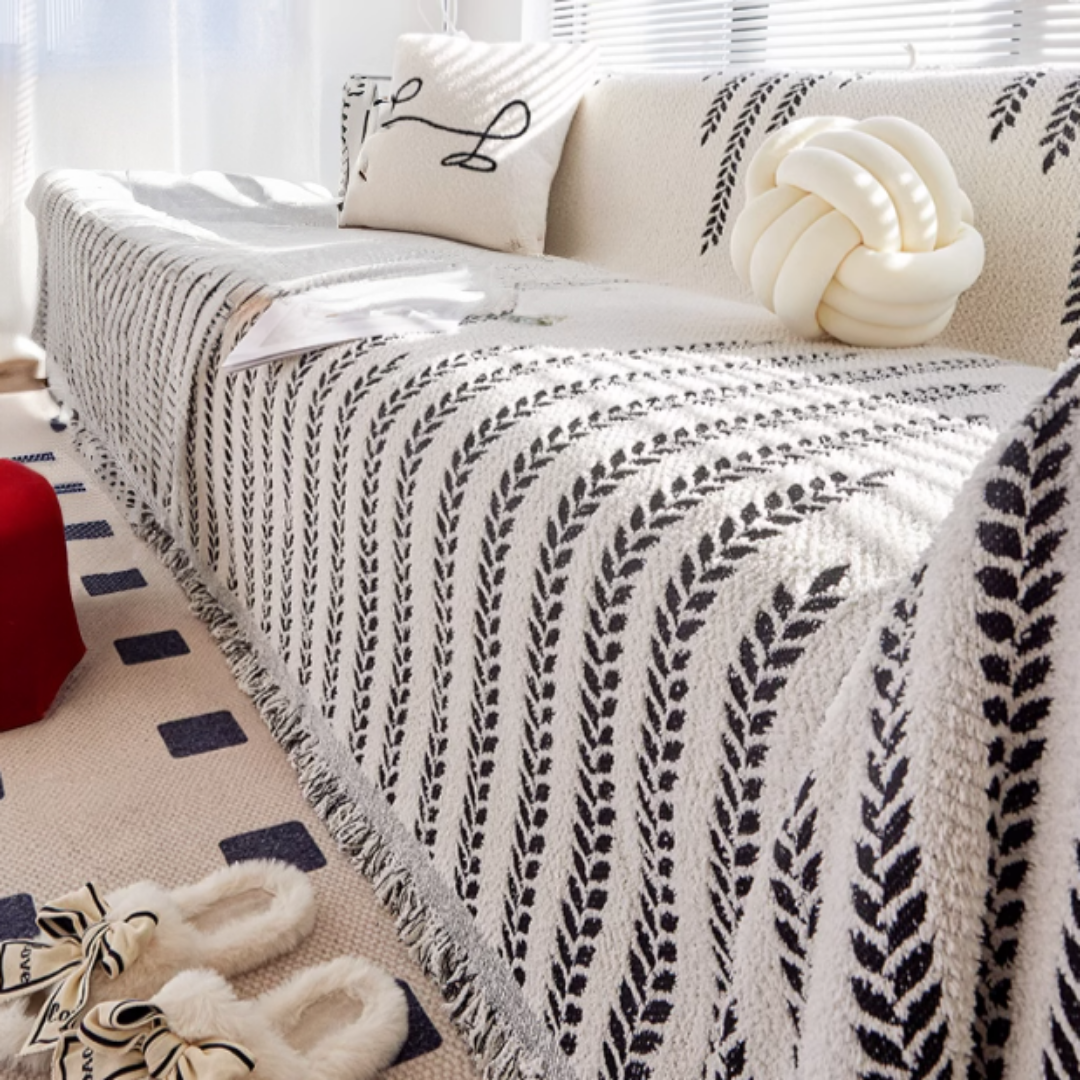 北欧風リーフパターンソファカバー