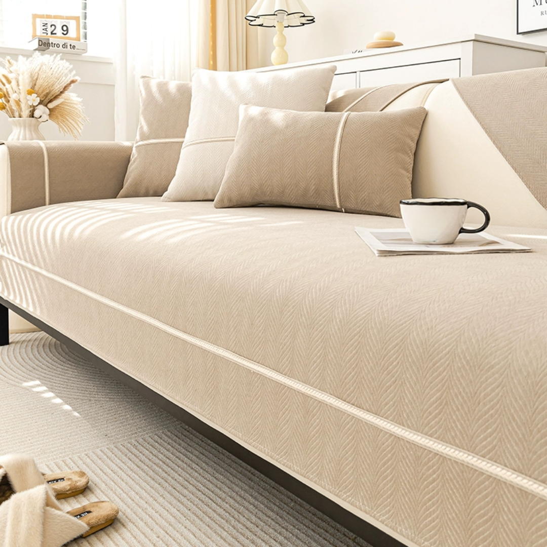 モダンヘリンボーンソファカバー〔滑り止め付き〕