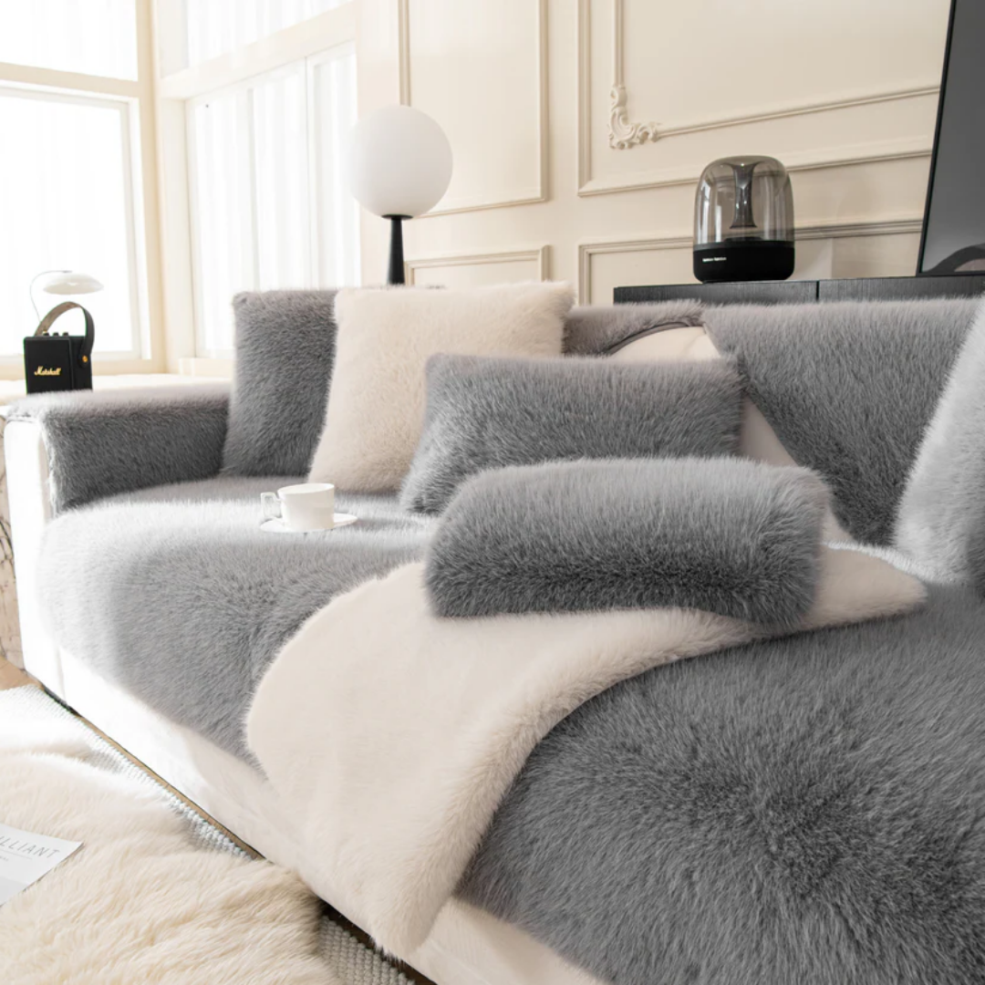 ラグジュアリーフェイクファーソファカバー〔滑り止め付き〕