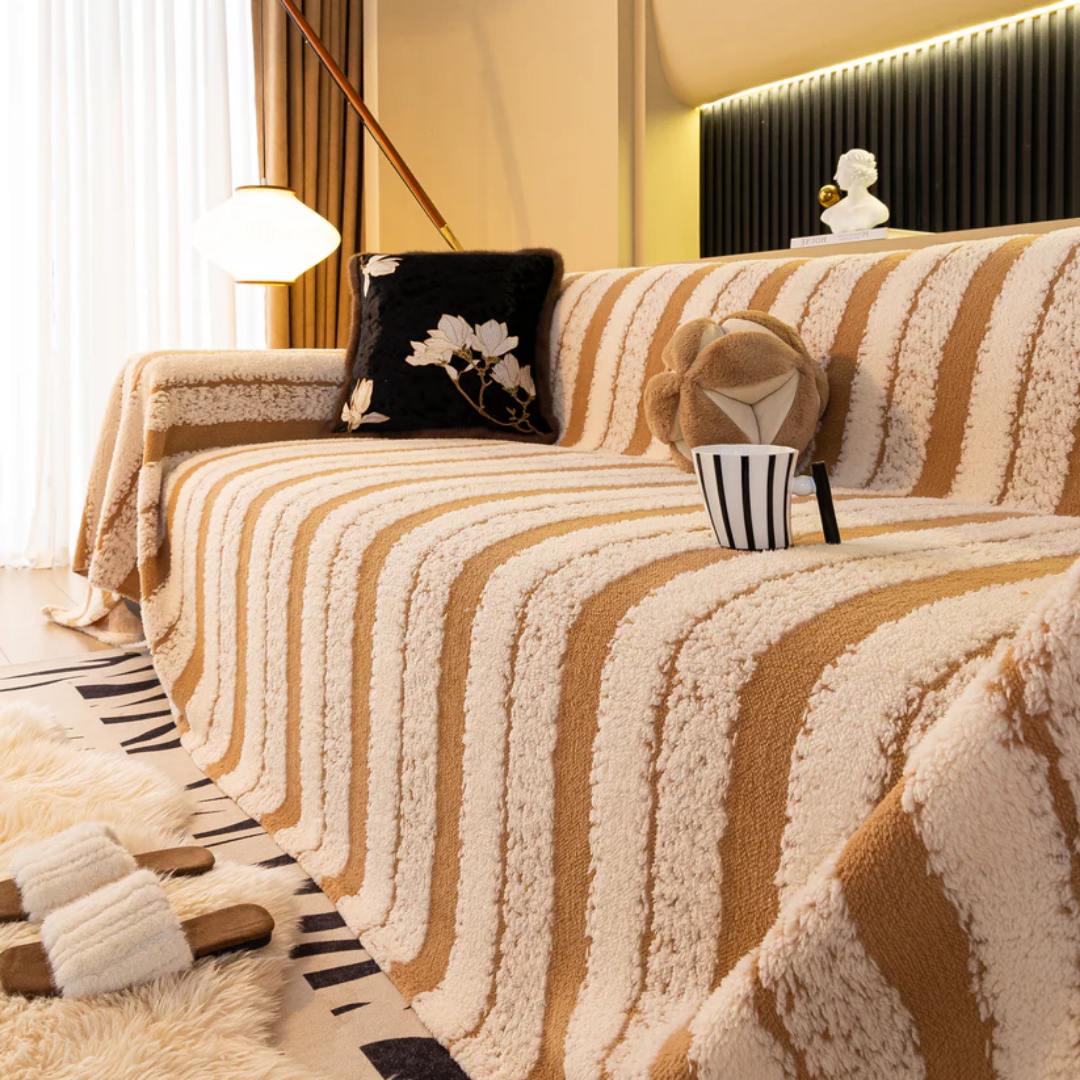 モダングレインストライプソファカバー