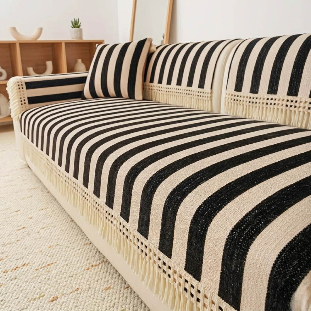 ワイドストライプソファカバー〔滑り止め付き〕