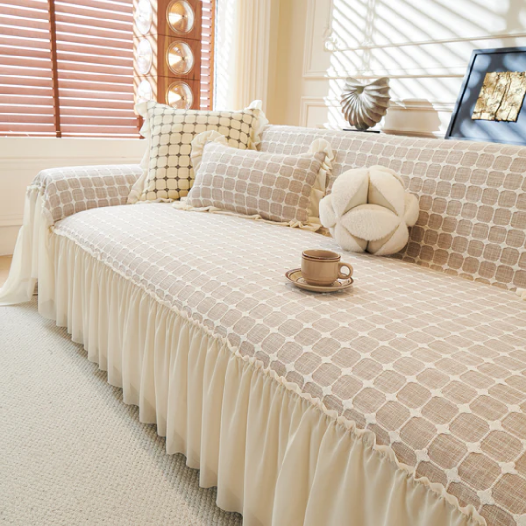 ナチュラルグリッドフリルソファカバー