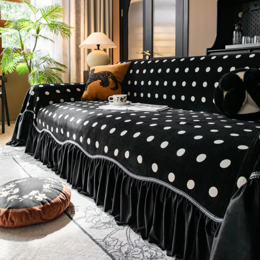 モノトーンドットフリルソファカバー