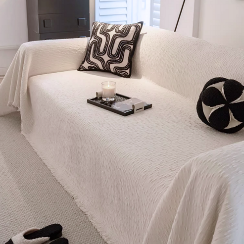 ナチュラルテクスチャーフリンジソファカバー