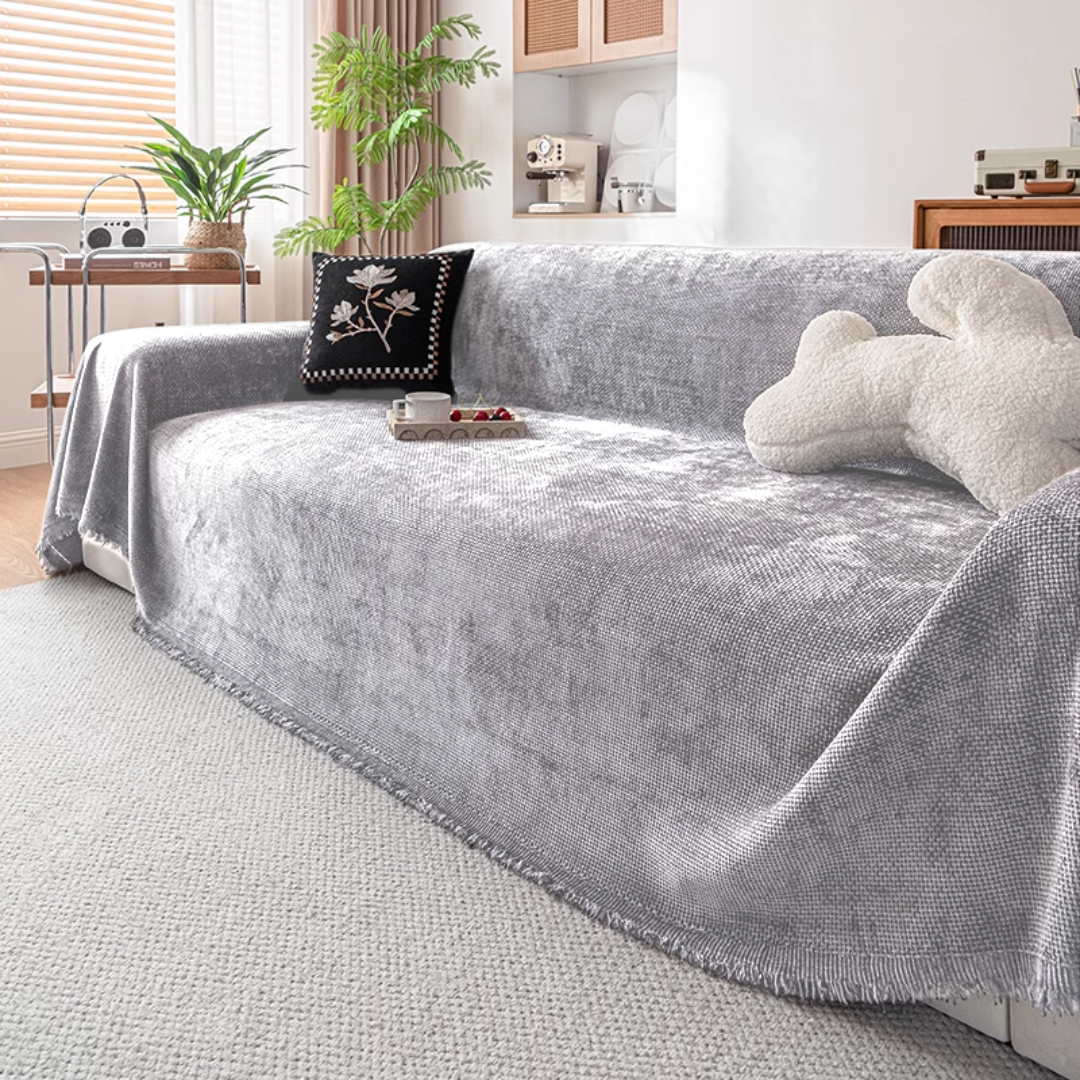 エンボスウィーブフリンジソファカバー