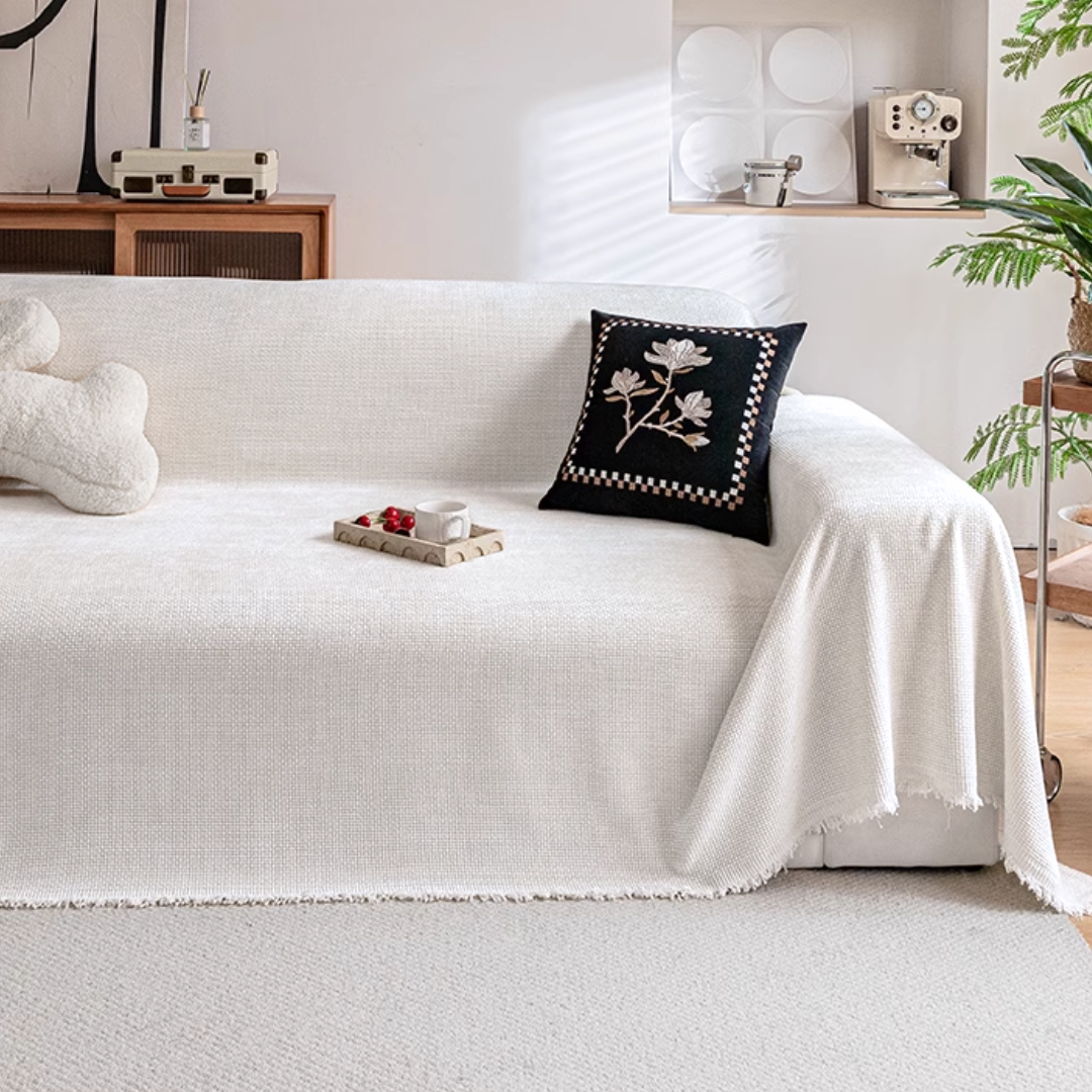 エンボスウィーブフリンジソファカバー