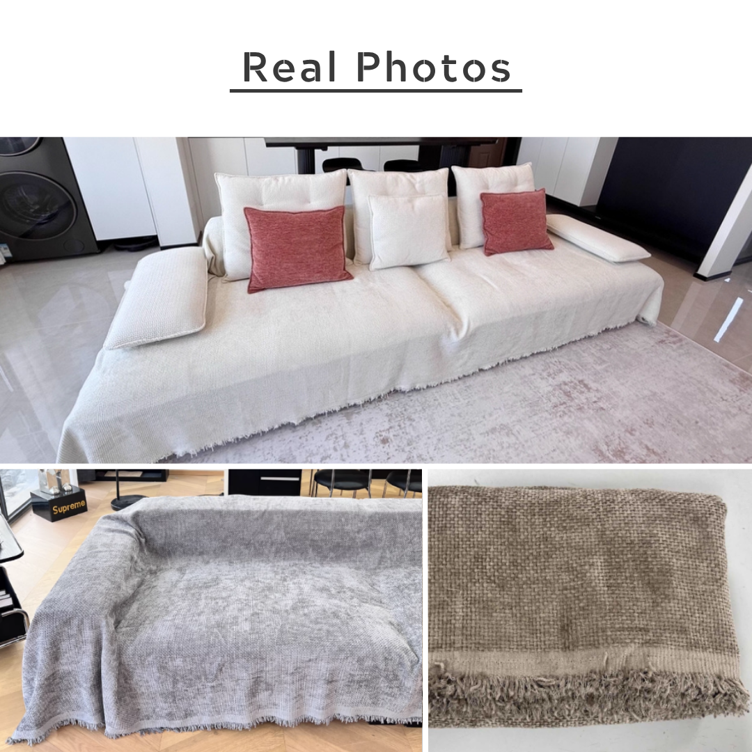 エンボスウィーブフリンジソファカバー