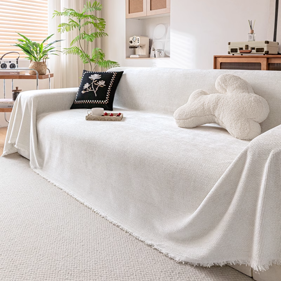 エンボスウィーブフリンジソファカバー