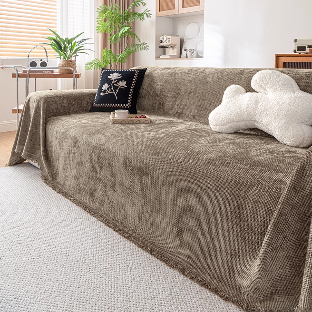エンボスウィーブフリンジソファカバー