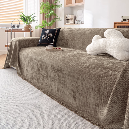 エンボスウィーブフリンジソファカバー