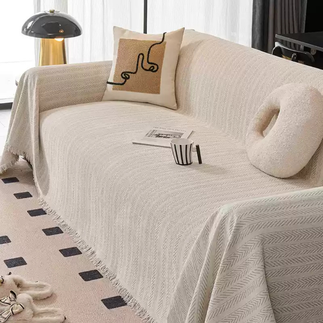 シェニール風ヘリンボーンフリンジソファカバー – SOFA DECO シェニール風ヘリンボーンフリンジソファカバー – SOFA DECO