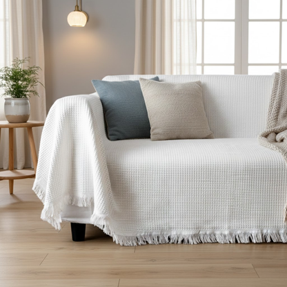 ホワイトワッフルソファーカバー