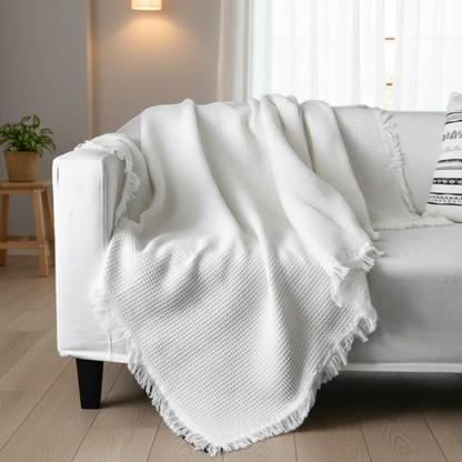 ホワイトワッフルソファーカバー
