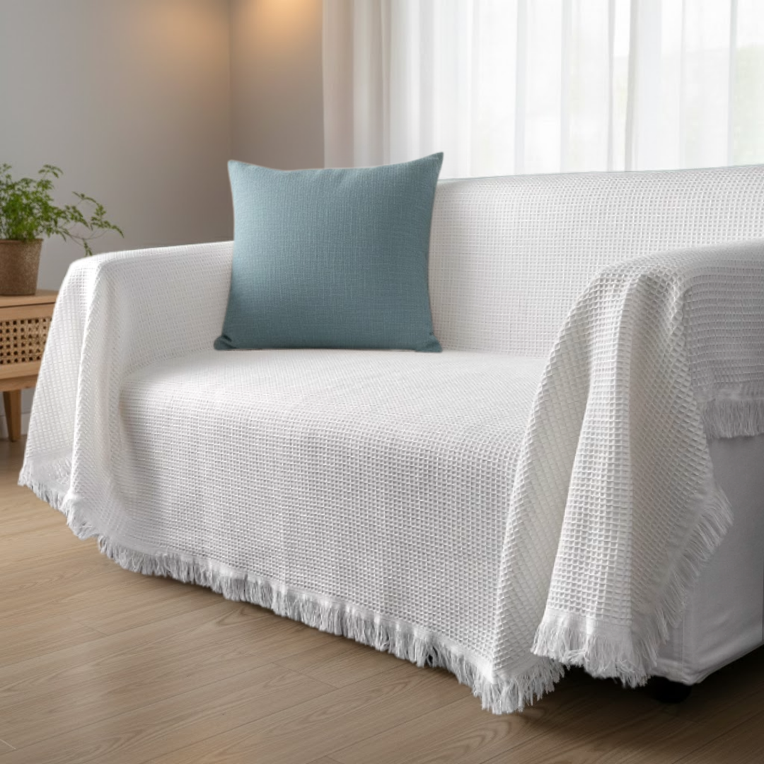 ホワイトワッフルソファーカバー