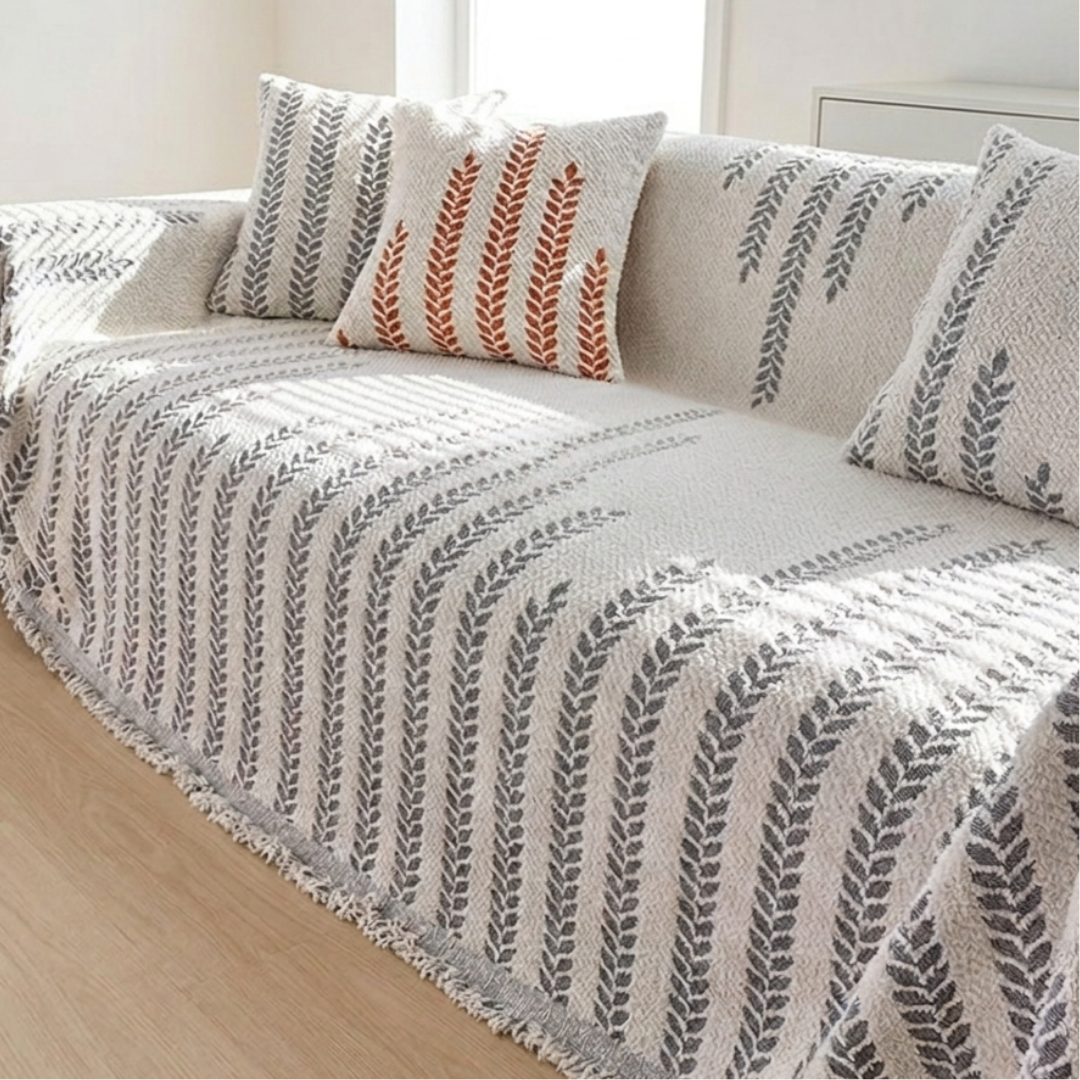 北欧風リーフパターンソファカバー