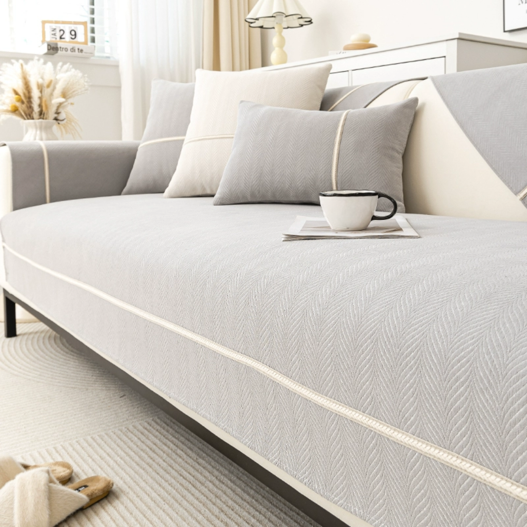 モダンヘリンボーンソファカバー〔滑り止め付き〕