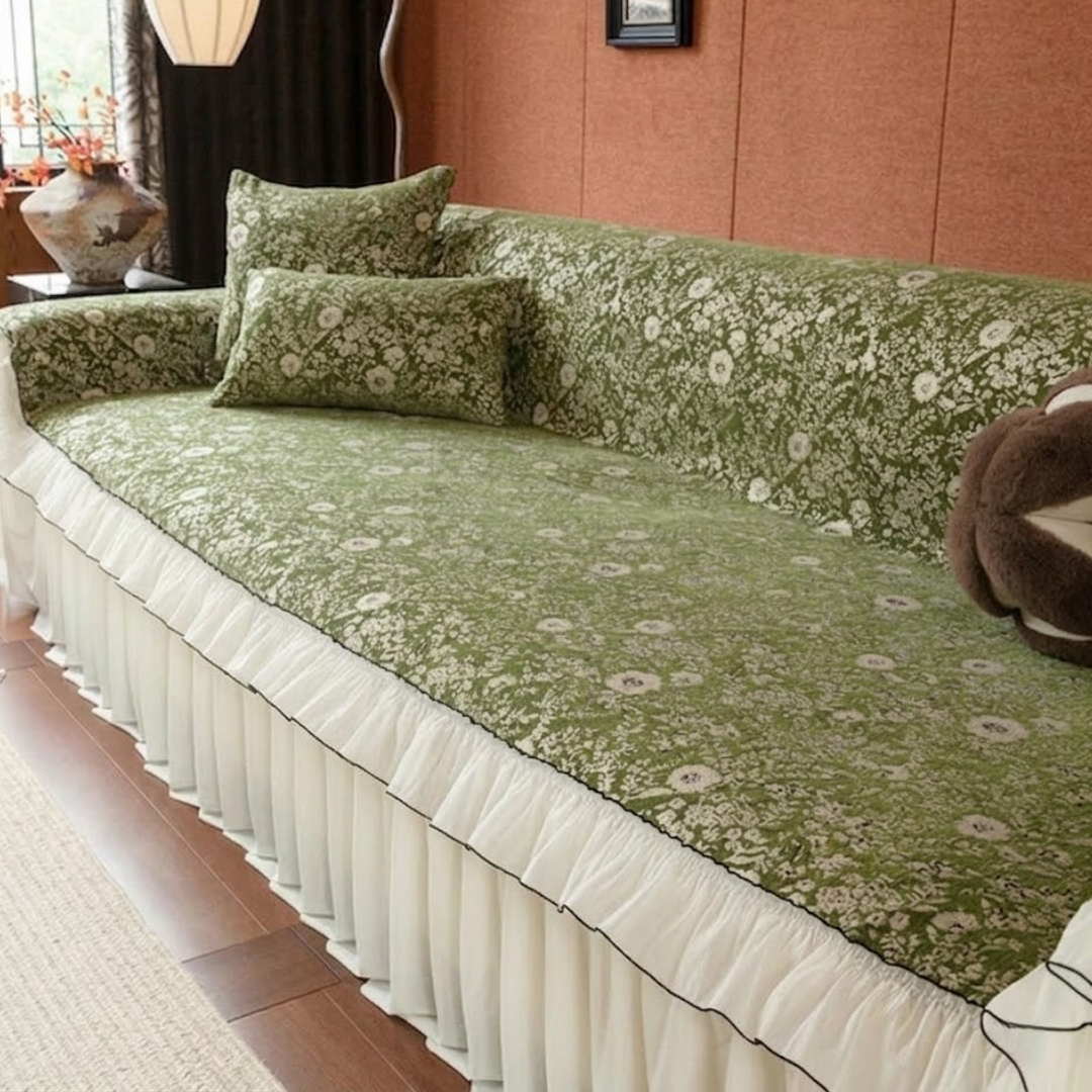 ヴィンテージフローラルフリルソファカバー – SOFA DECO（ソファデコ