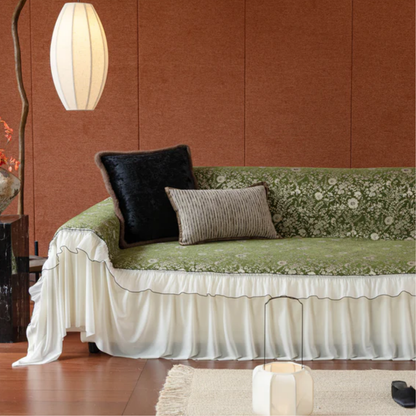 ヴィンテージフローラルフリルソファカバー