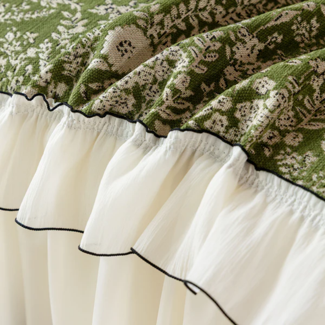 ヴィンテージフローラルフリルソファカバー