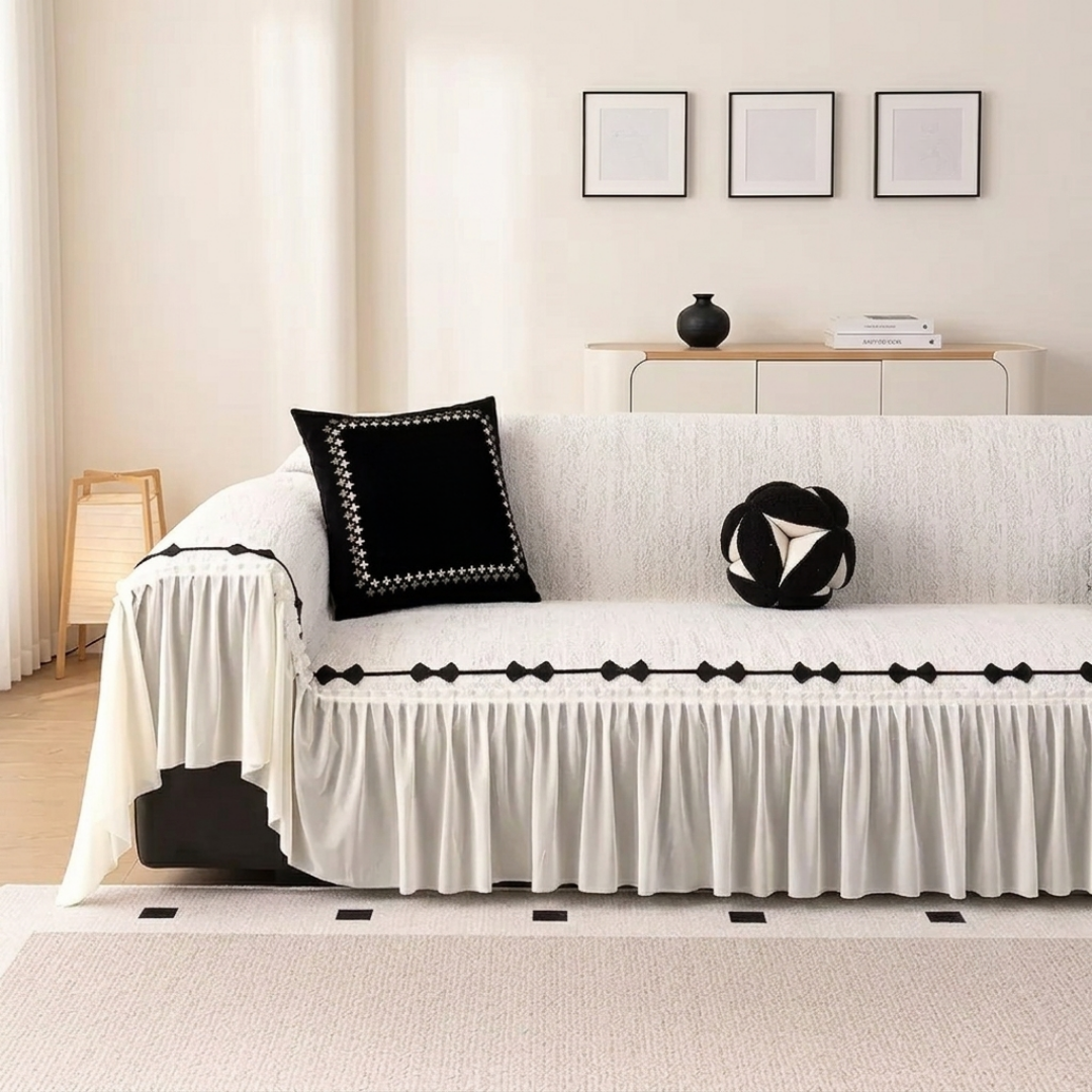 シェニール風フリルリボンソファカバー – SOFA DECO(ソファデコ シェニール風フリルリボンソファカバー – SOFA DECO(ソファデコ