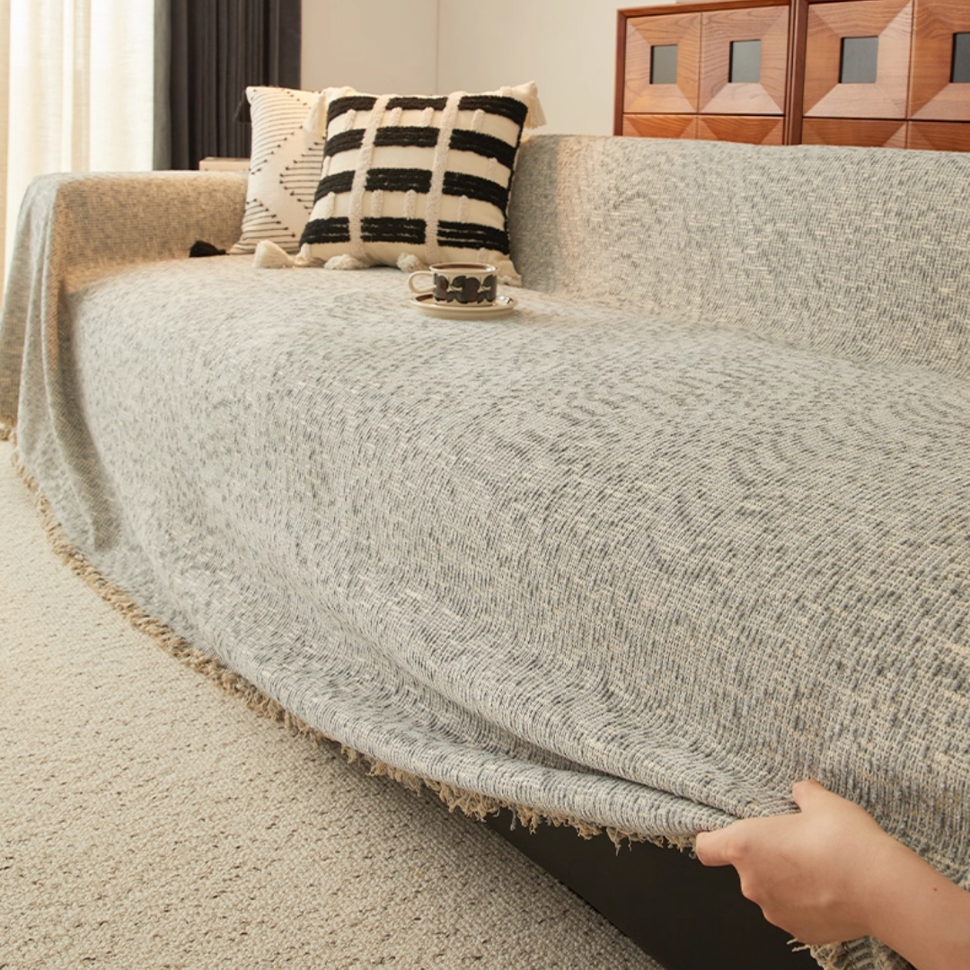 ナチュラルカームフリンジソファカバー
