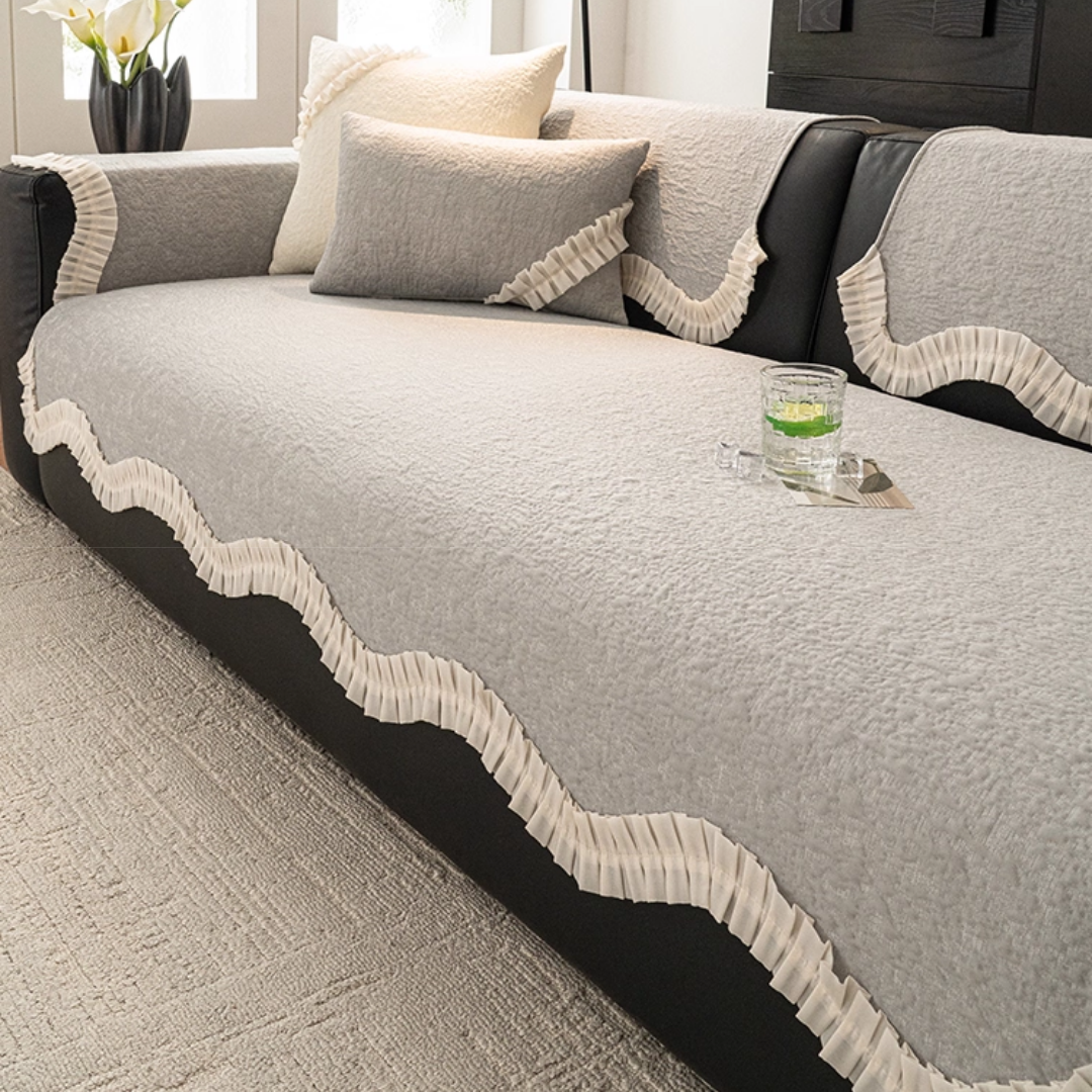 ロマンティックプリーツソファカバー〔冷感 / 涼感 / 滑り止め付き〕