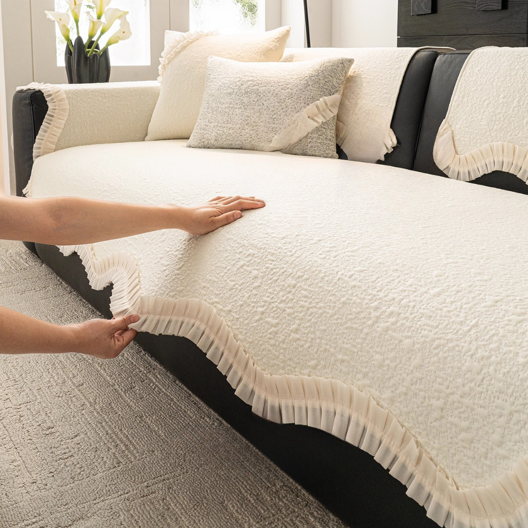 ロマンティックプリーツソファカバー〔冷感 / 涼感 / 滑り止め付き〕