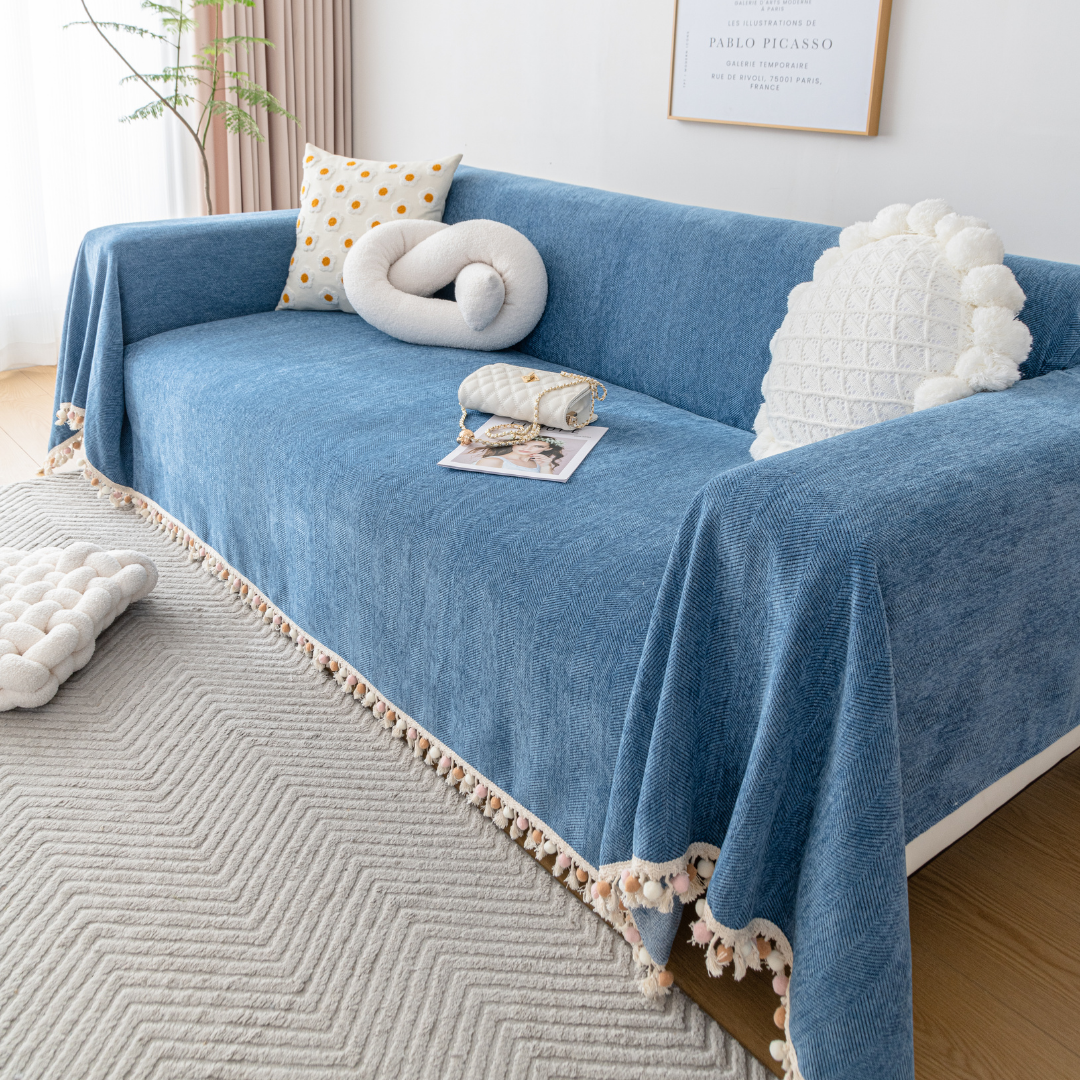 ノルディックポンポンフリンジソファカバー〔防水対応〕