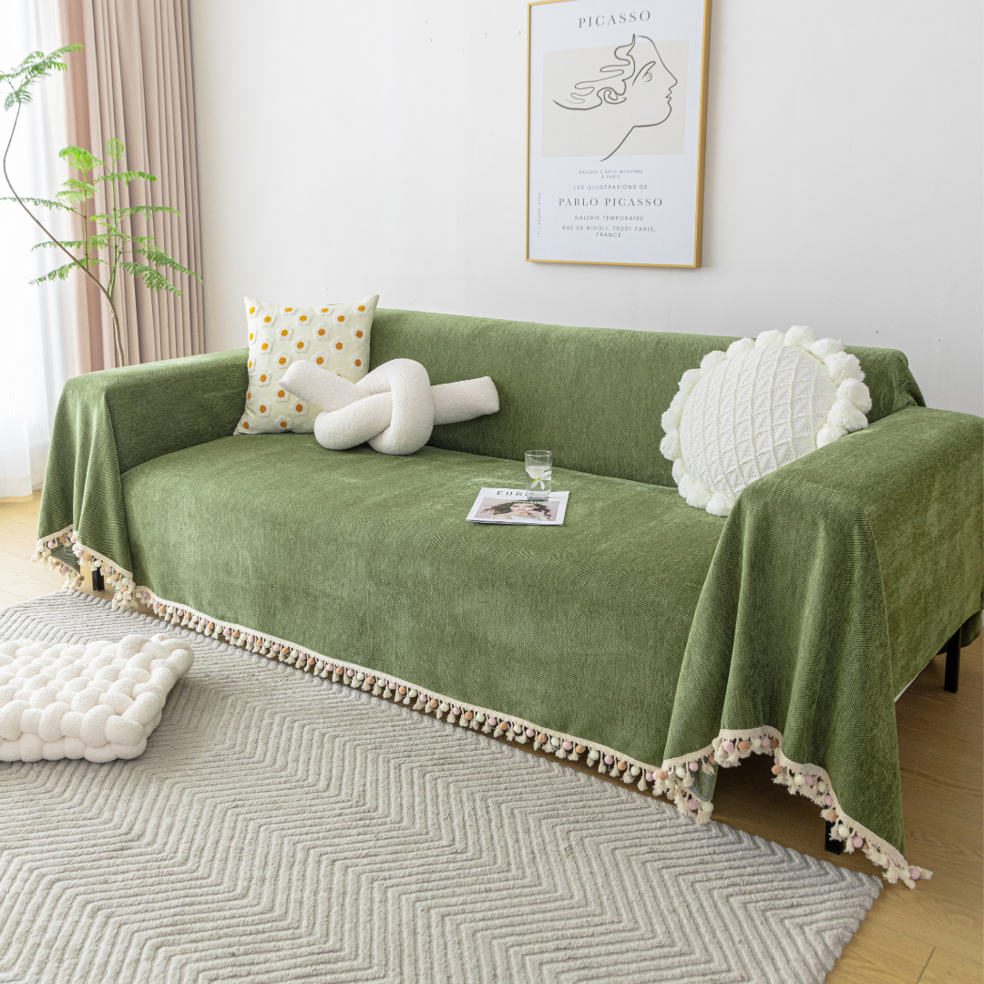 ノルディックポンポンフリンジソファカバー〔防水対応〕
