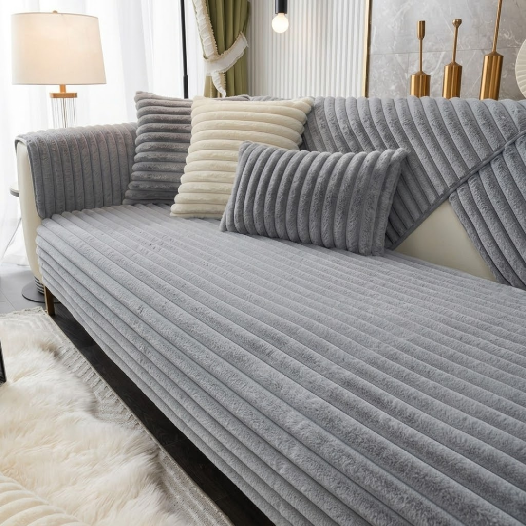 ファーリュクスリブソファカバー〔滑り止め付き〕