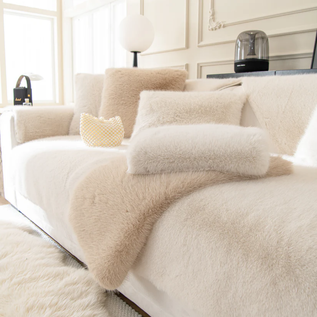 ラグジュアリーフェイクファーソファカバー〔滑り止め付き〕