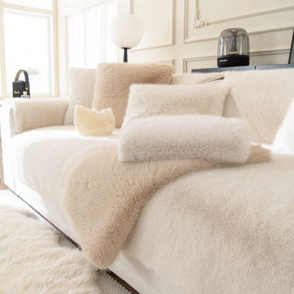 ラグジュアリーフェイクファーソファカバー〔滑り止め付き〕