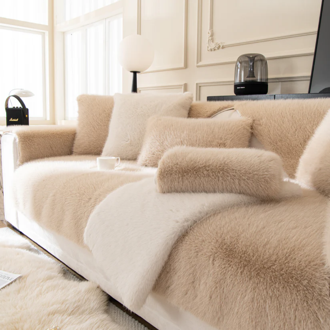 ラグジュアリーフェイクファーソファカバー〔滑り止め付き〕