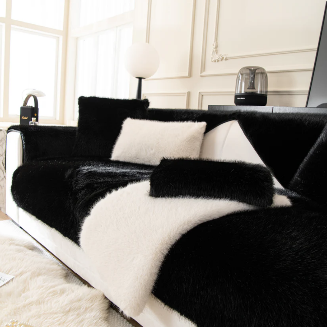ラグジュアリーフェイクファーソファカバー〔滑り止め付き〕
