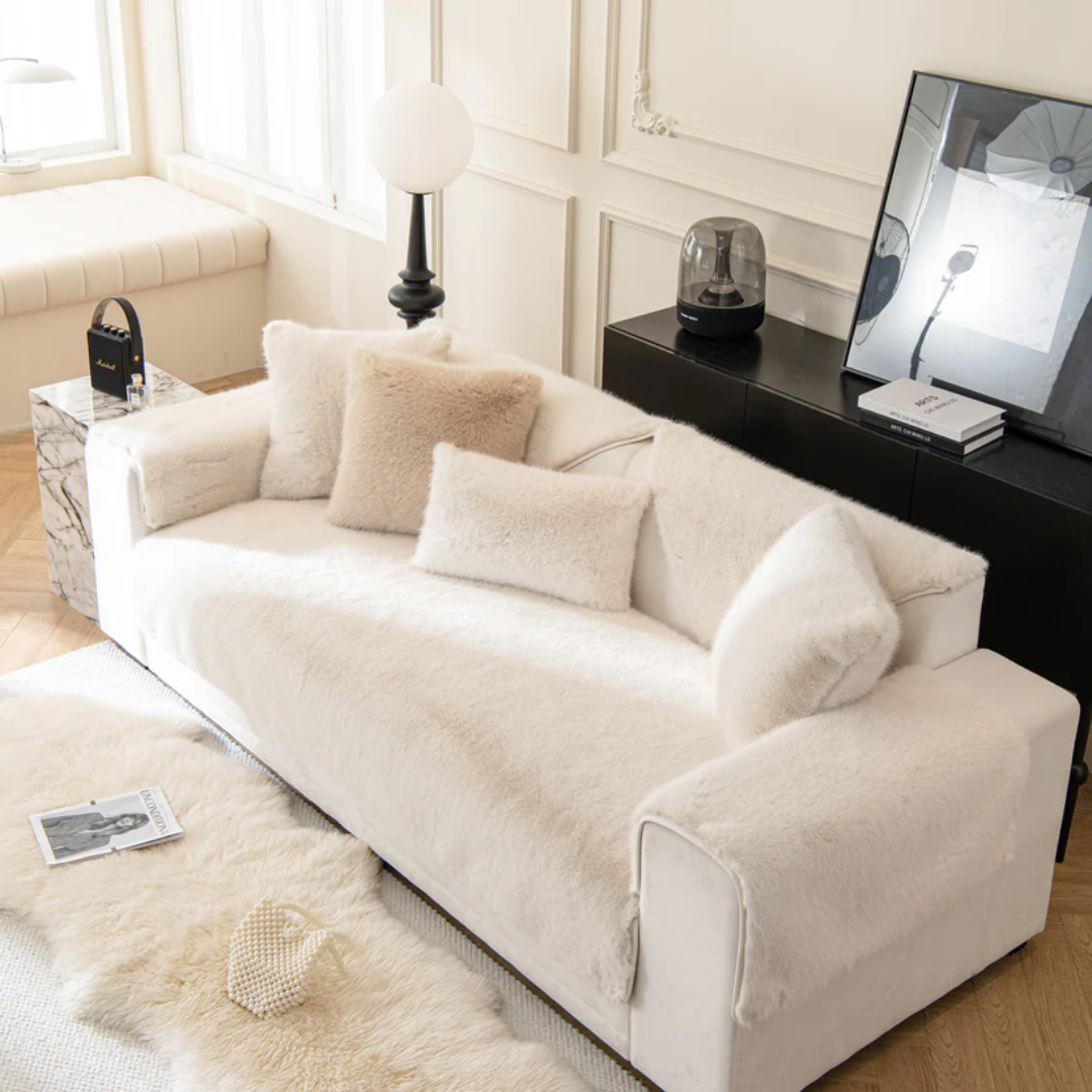 ラグジュアリーフェイクファーソファカバー〔滑り止め付き〕