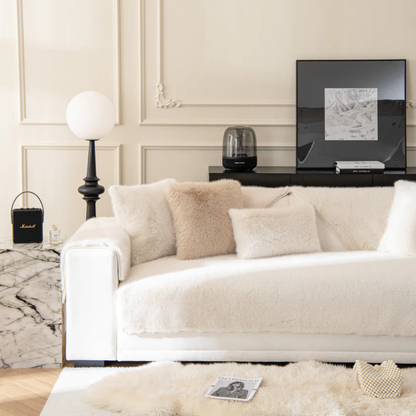 ラグジュアリーフェイクファーソファカバー〔滑り止め付き〕