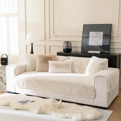 ラグジュアリーフェイクファーソファカバー〔滑り止め付き〕