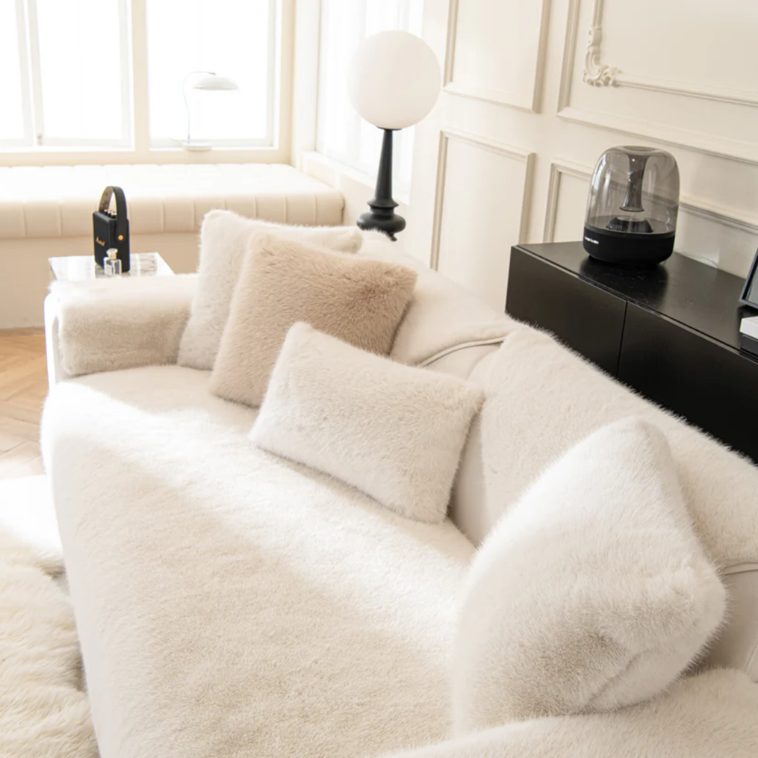 ラグジュアリーフェイクファーソファカバー〔滑り止め付き〕