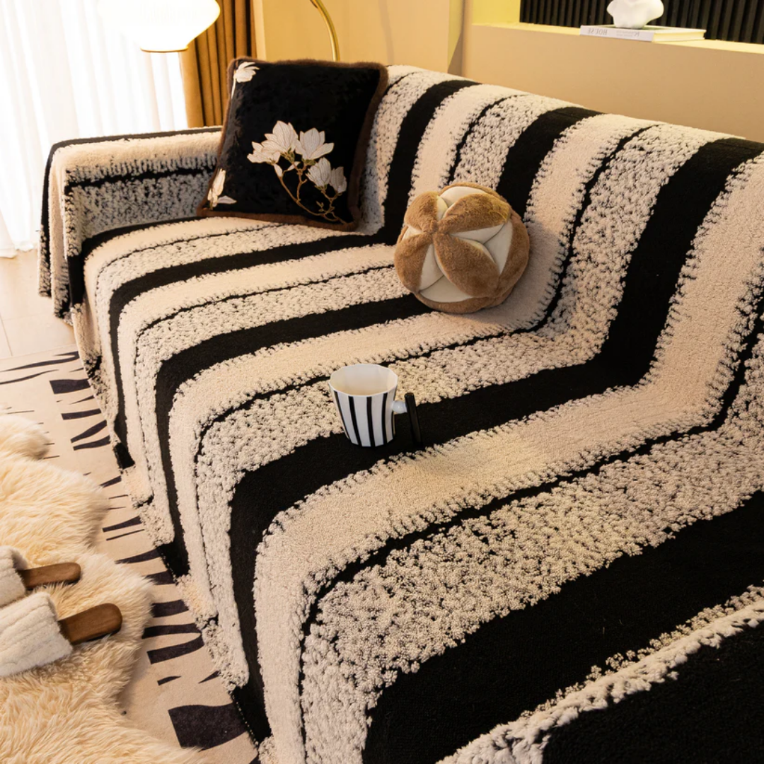 モダングレインストライプソファカバー