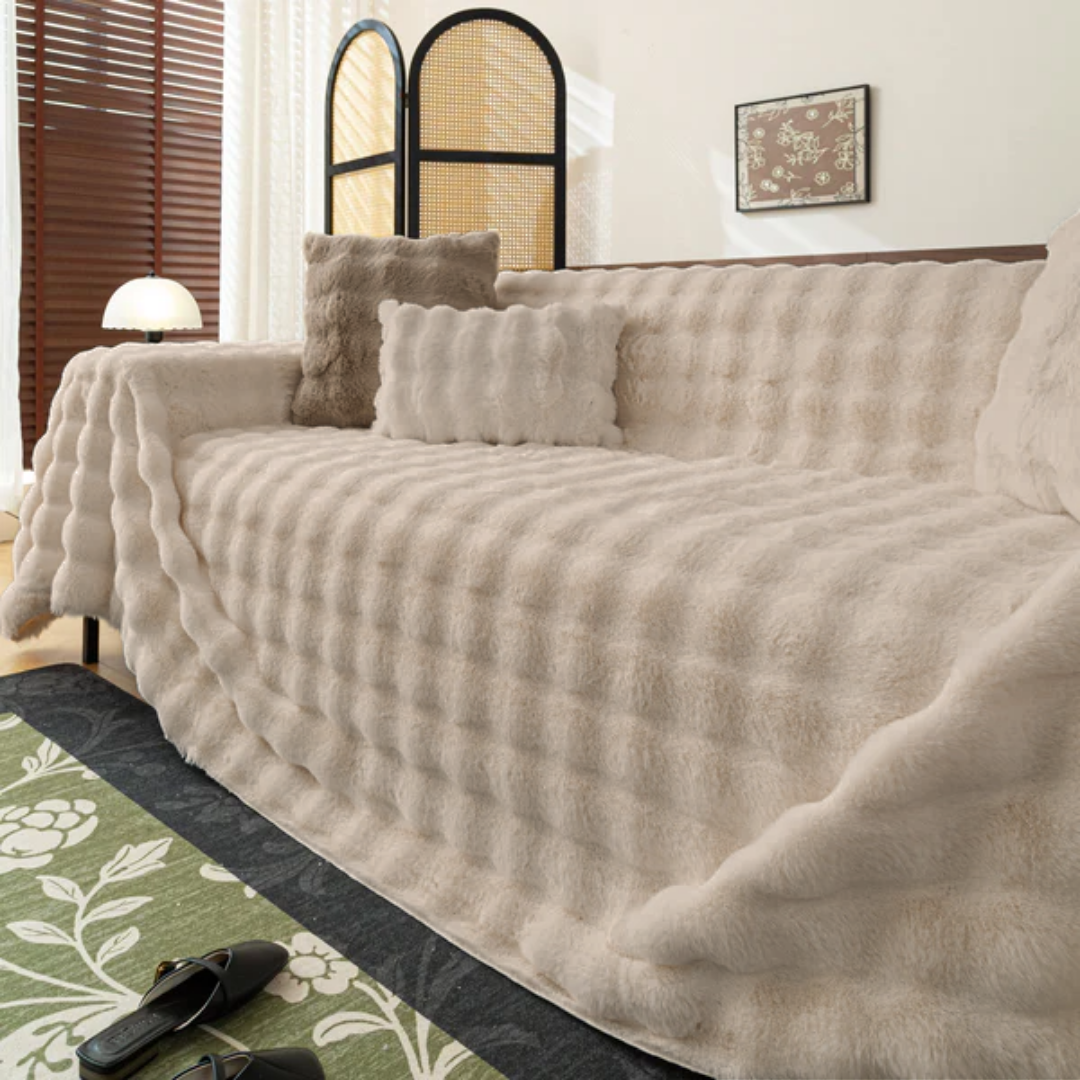 北欧風ナチュラルふわもこソファカバー〔滑り止め付き〕 – SOFA DECO