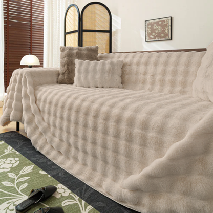 北欧風ナチュラルふわもこソファカバー〔滑り止め付き〕